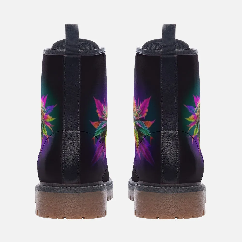 🌈 Psychedelic Cannabis Combat Boots – Walk Loud, Feel Free