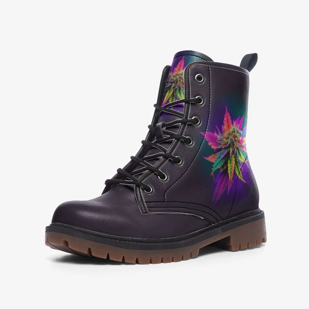 🌈 Psychedelic Cannabis Combat Boots – Walk Loud, Feel Free