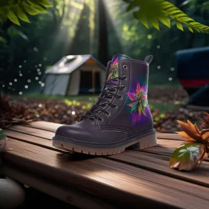 🌈 Psychedelic Cannabis Combat Boots – Walk Loud, Feel Free