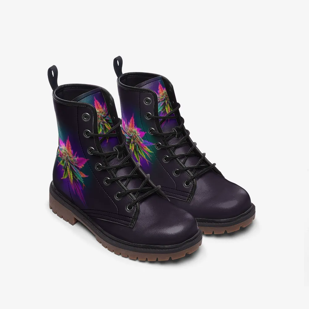 🌈 Psychedelic Cannabis Combat Boots – Walk Loud, Feel Free