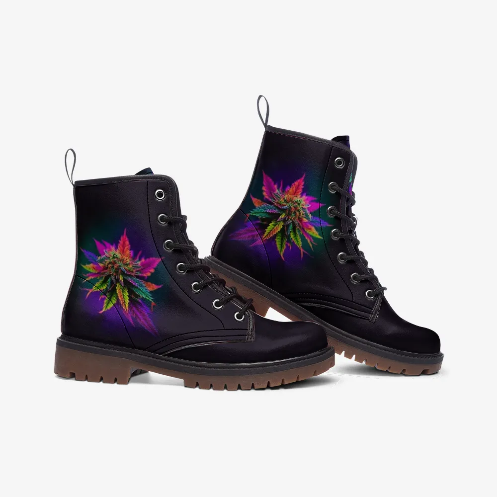 🌈 Psychedelic Cannabis Combat Boots – Walk Loud, Feel Free