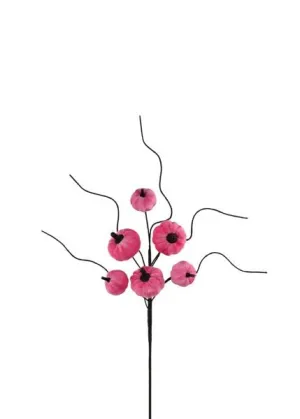14.5"L Mixed Sizes Velvet Pumpkin Pick: Pink - HA049622