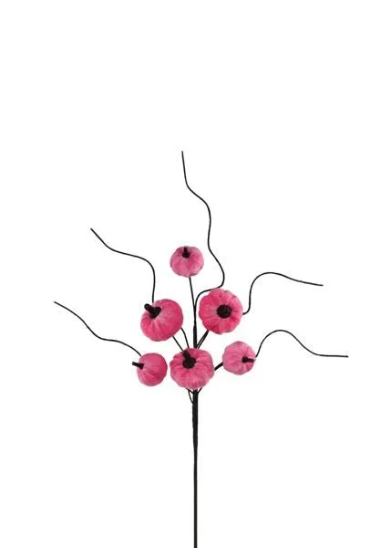 14.5"L Mixed Sizes Velvet Pumpkin Pick: Pink - HA049622