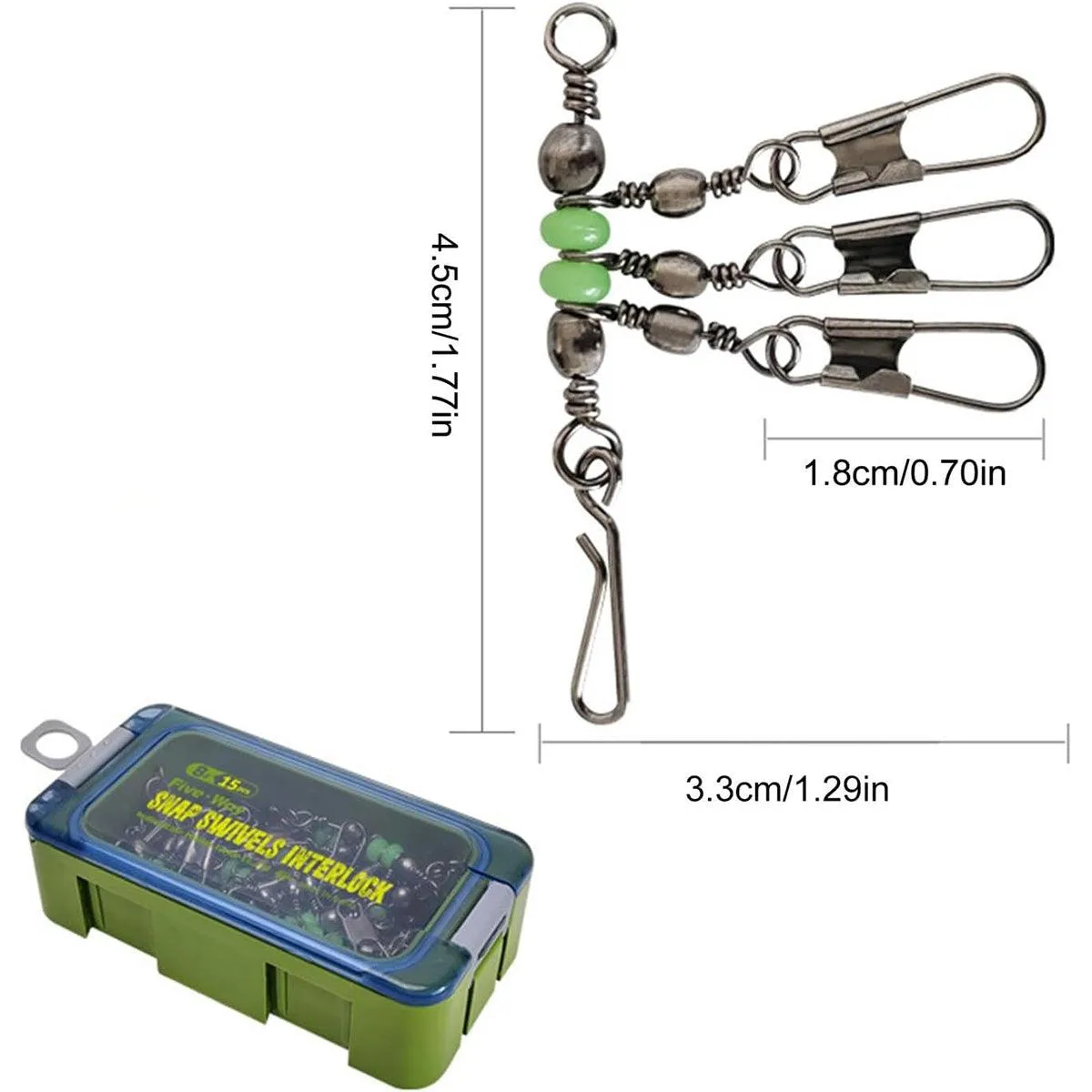 15pcs Wooden Shrimp Fishing Hooks Three Pronged Swivel Tackle Accessories Set