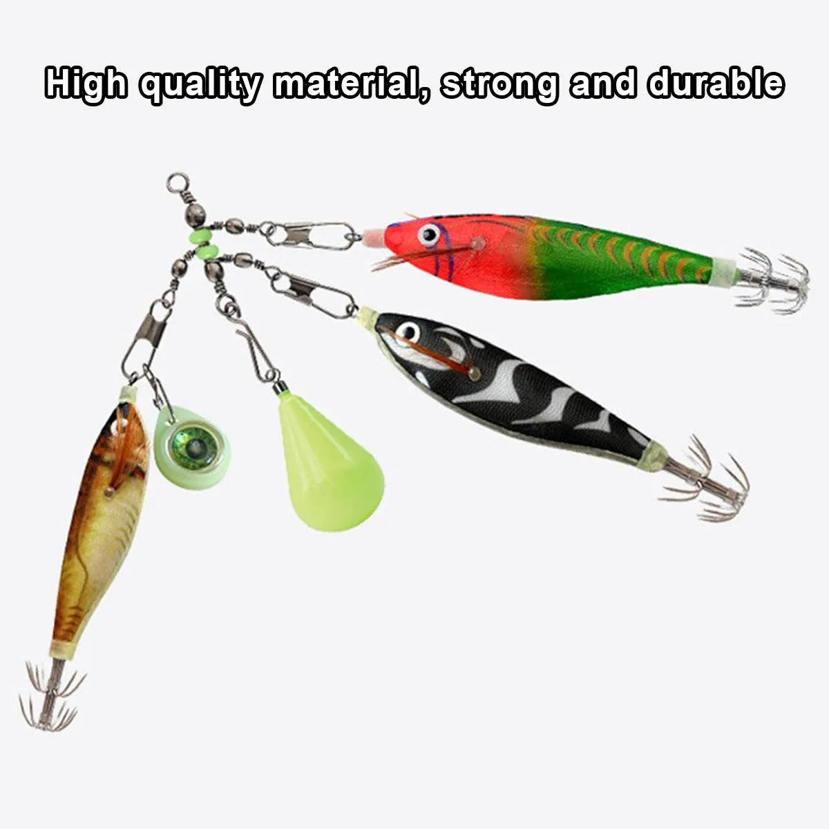 15pcs Wooden Shrimp Fishing Hooks Three Pronged Swivel Tackle Accessories Set
