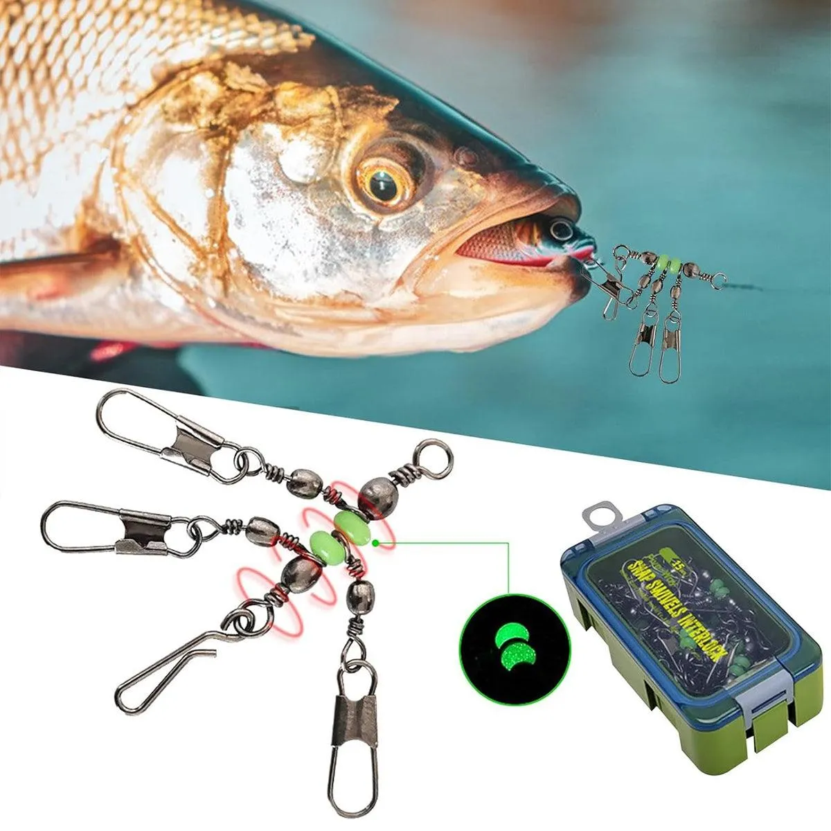 15pcs Wooden Shrimp Fishing Hooks Three Pronged Swivel Tackle Accessories Set