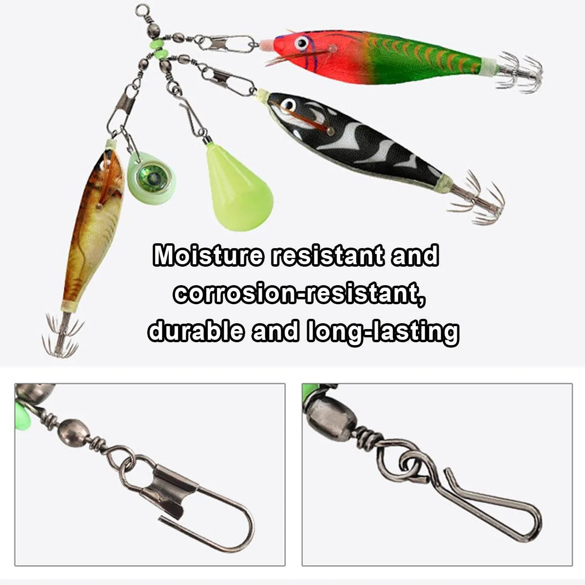 15pcs Wooden Shrimp Fishing Hooks Three Pronged Swivel Tackle Accessories Set