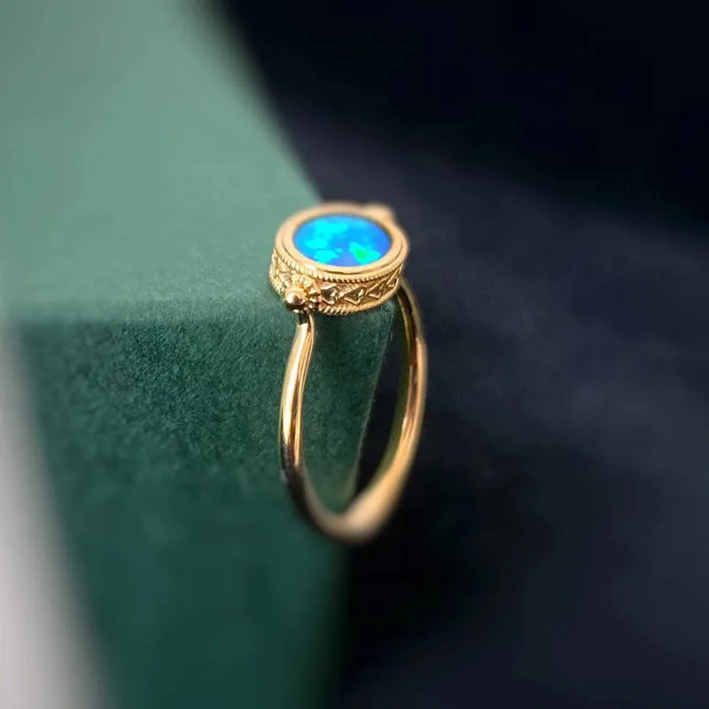 18K Gold Oval Shape 0.60ct Natural Opal & Black Agate Flip Ring