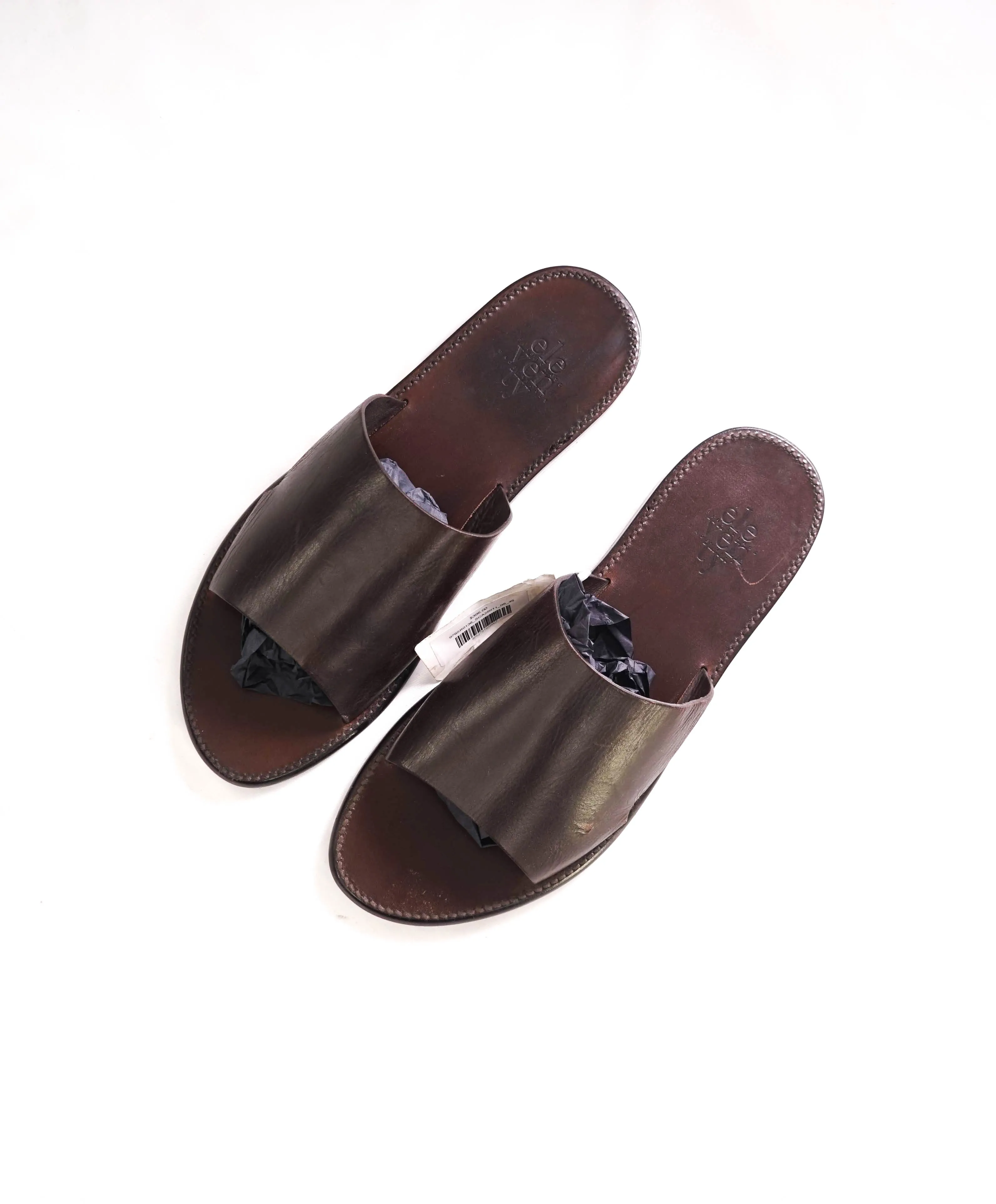 $395 ELEVENTY - Full Leather Brown Slide Sandals Made In Italy - 12 US (45EU)