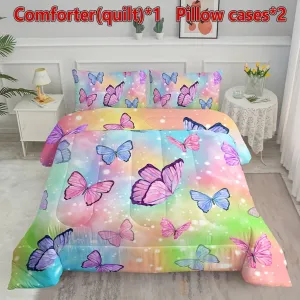3pcs Modern Fashion Polyester Comforter Set (1*Comforter   2*Pillowcase, Without Core), Watercolor  Print Bedding Set, Soft Comf