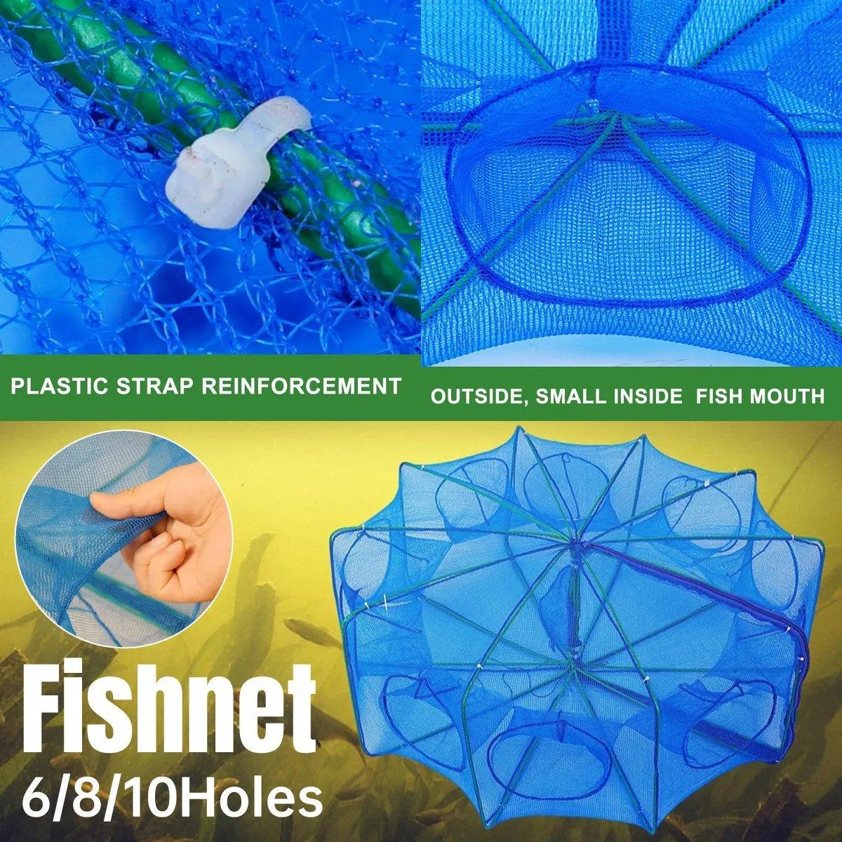 6/8/10 Holes Fishing Net Small Foldable Square Folding Shrimp Eel Lobster Trap
