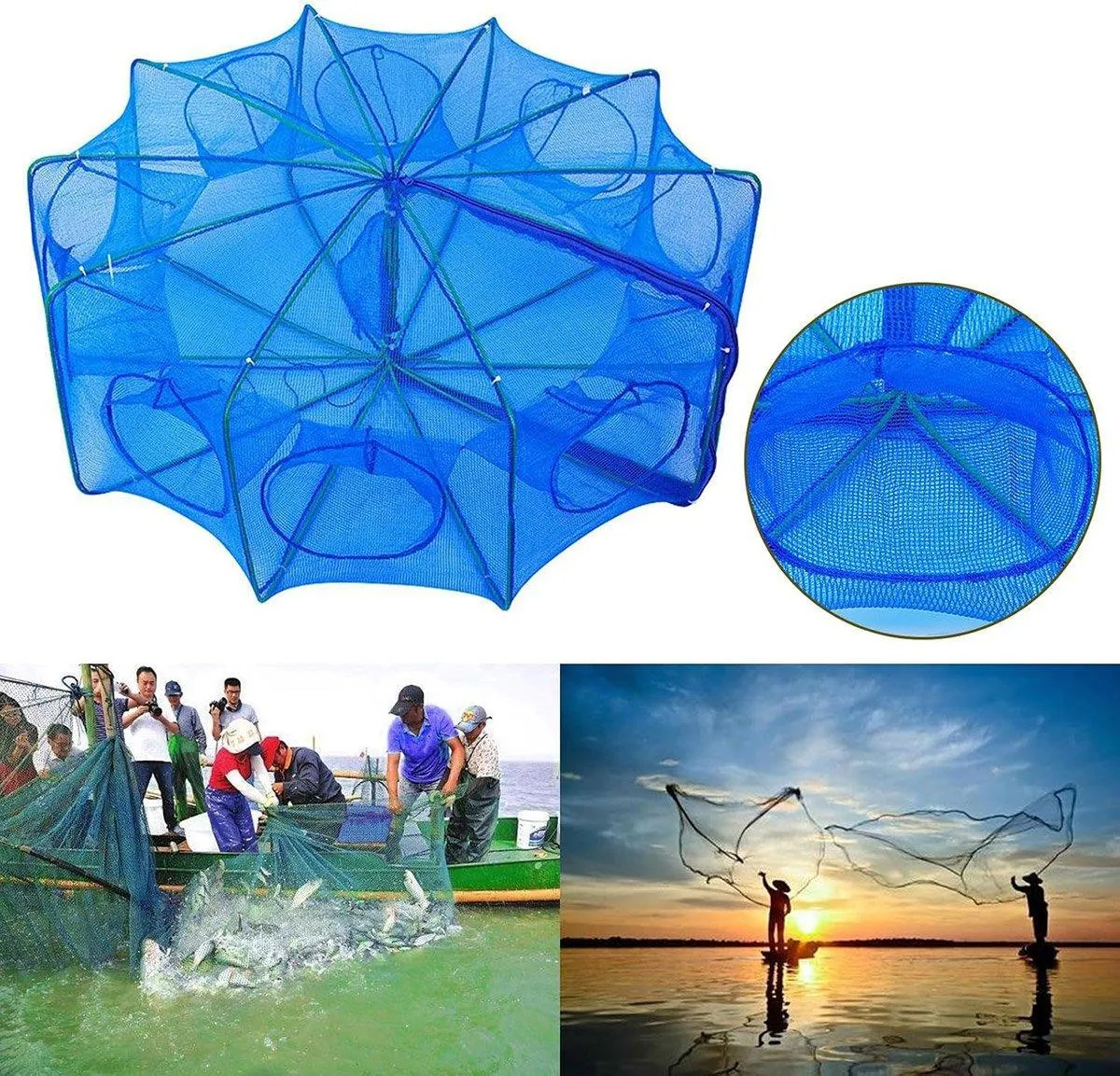 6/8/10 Holes Fishing Net Small Foldable Square Folding Shrimp Eel Lobster Trap