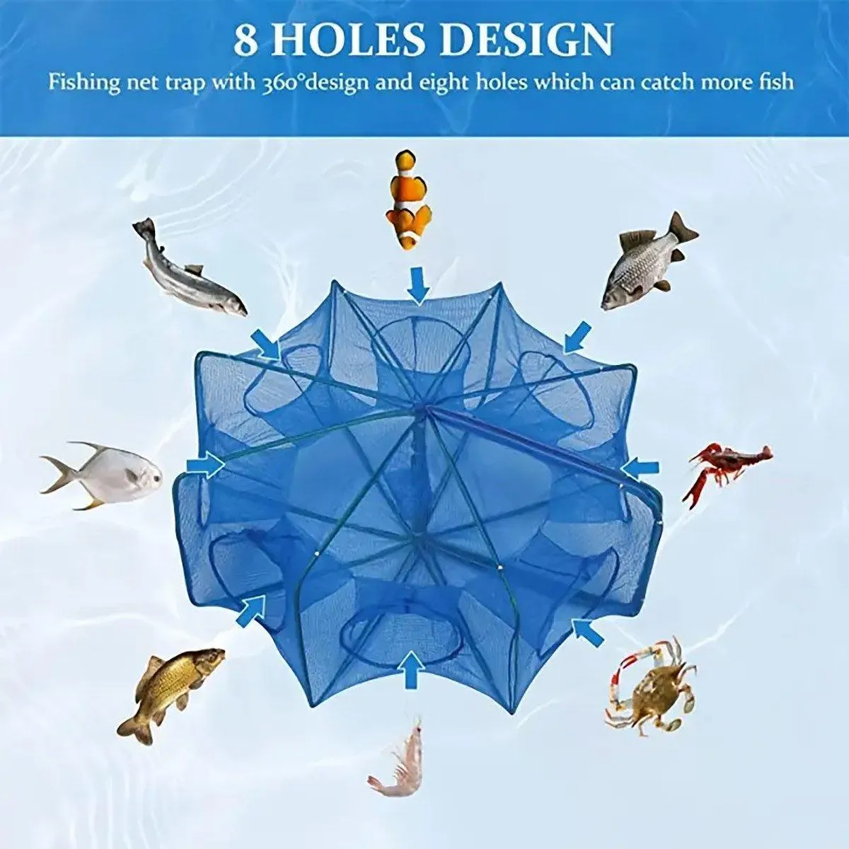 6/8/10 Holes Fishing Net Small Foldable Square Folding Shrimp Eel Lobster Trap