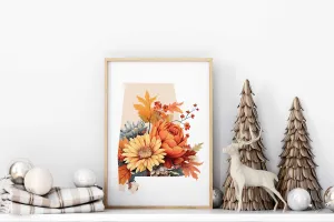 Alabama State Fall Wall Decor | Autumn Art Print | Southern Home Decor | Seasonal Alabama Decoration
