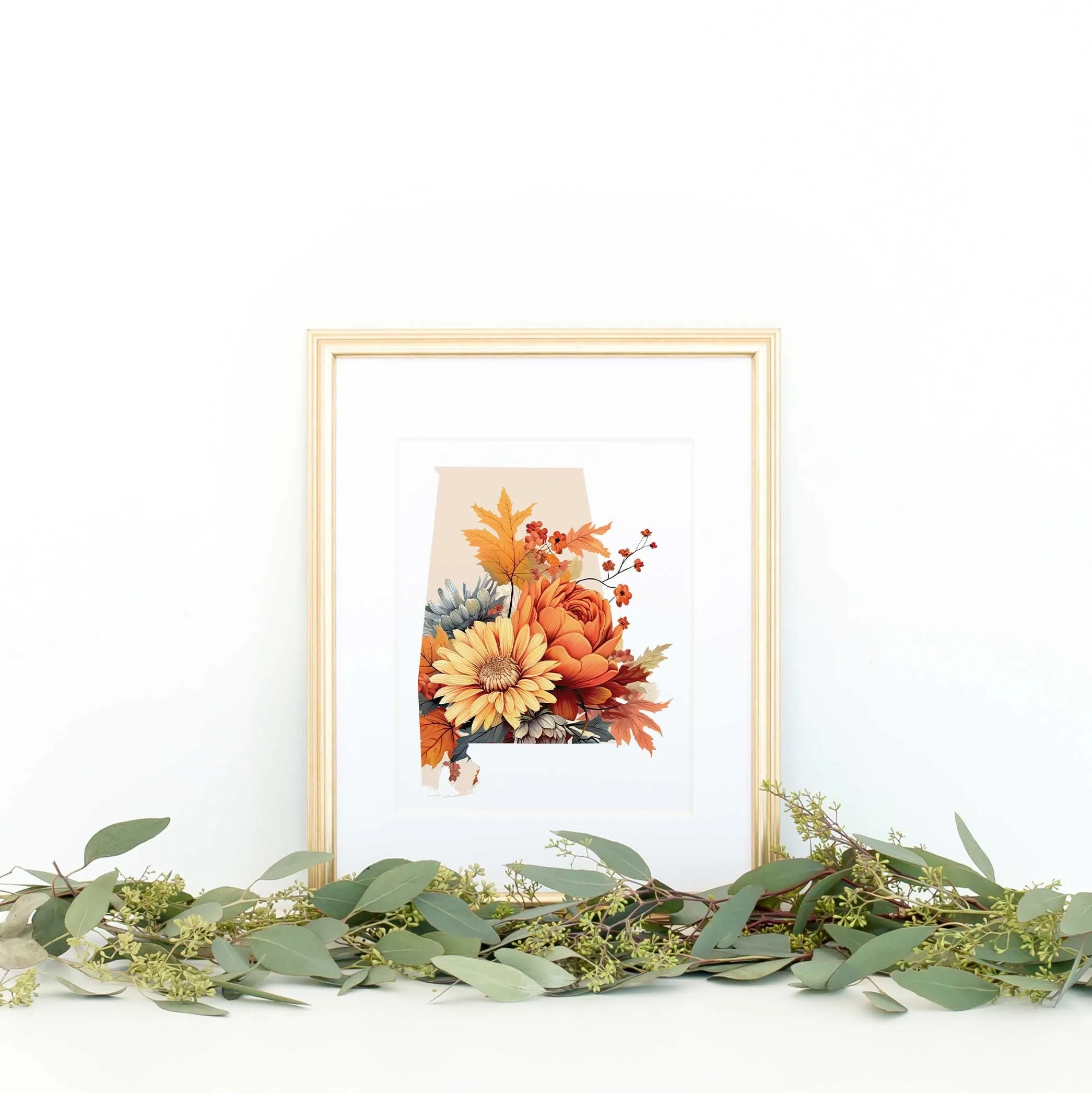 Alabama State Fall Wall Decor | Autumn Art Print | Southern Home Decor | Seasonal Alabama Decoration