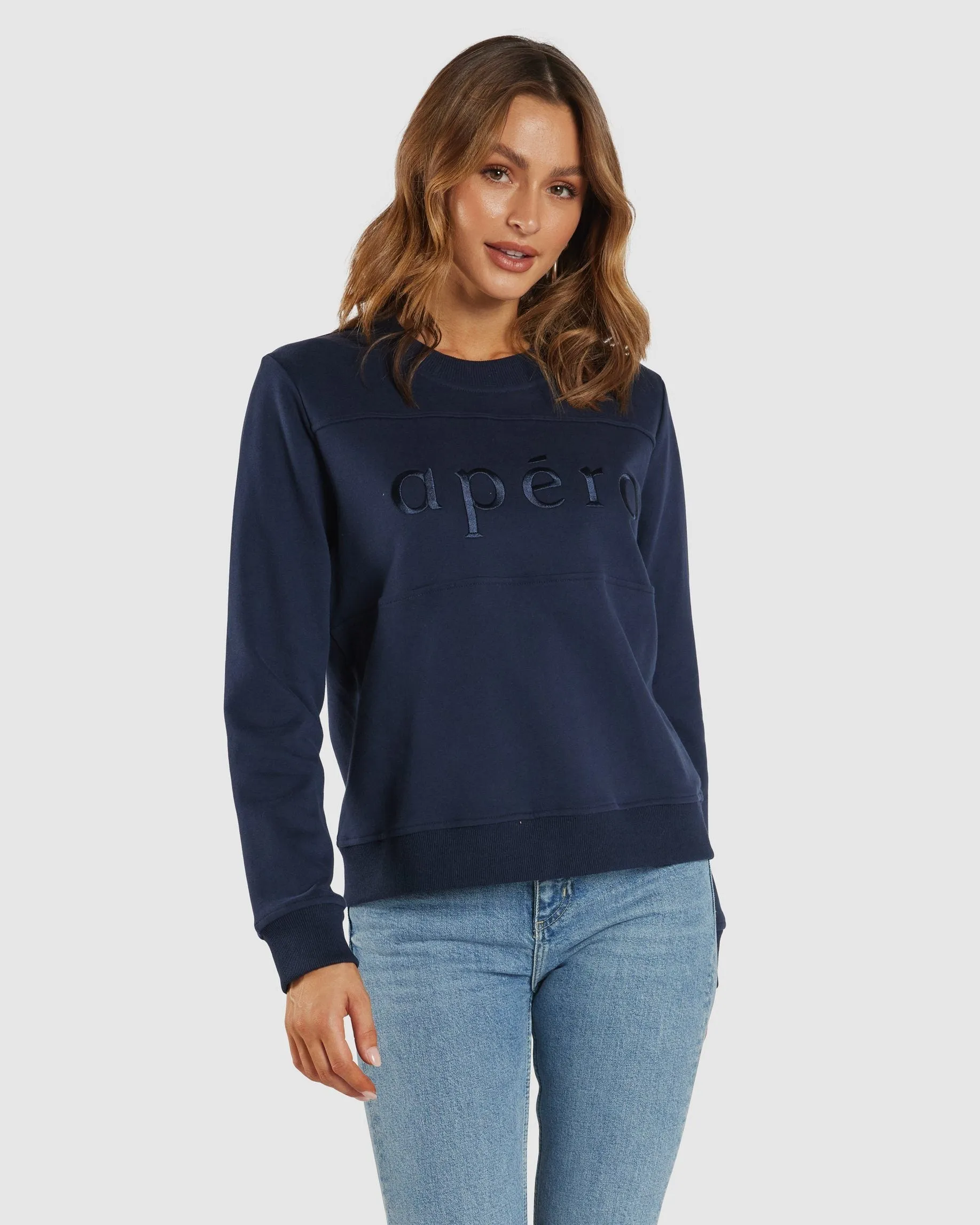 APERO Panel Embroidered Jumper - Navy