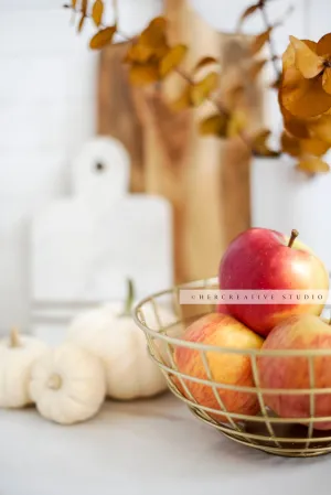 Apples & Pumpkins in Fall Kitchen. Digital Stock Image.