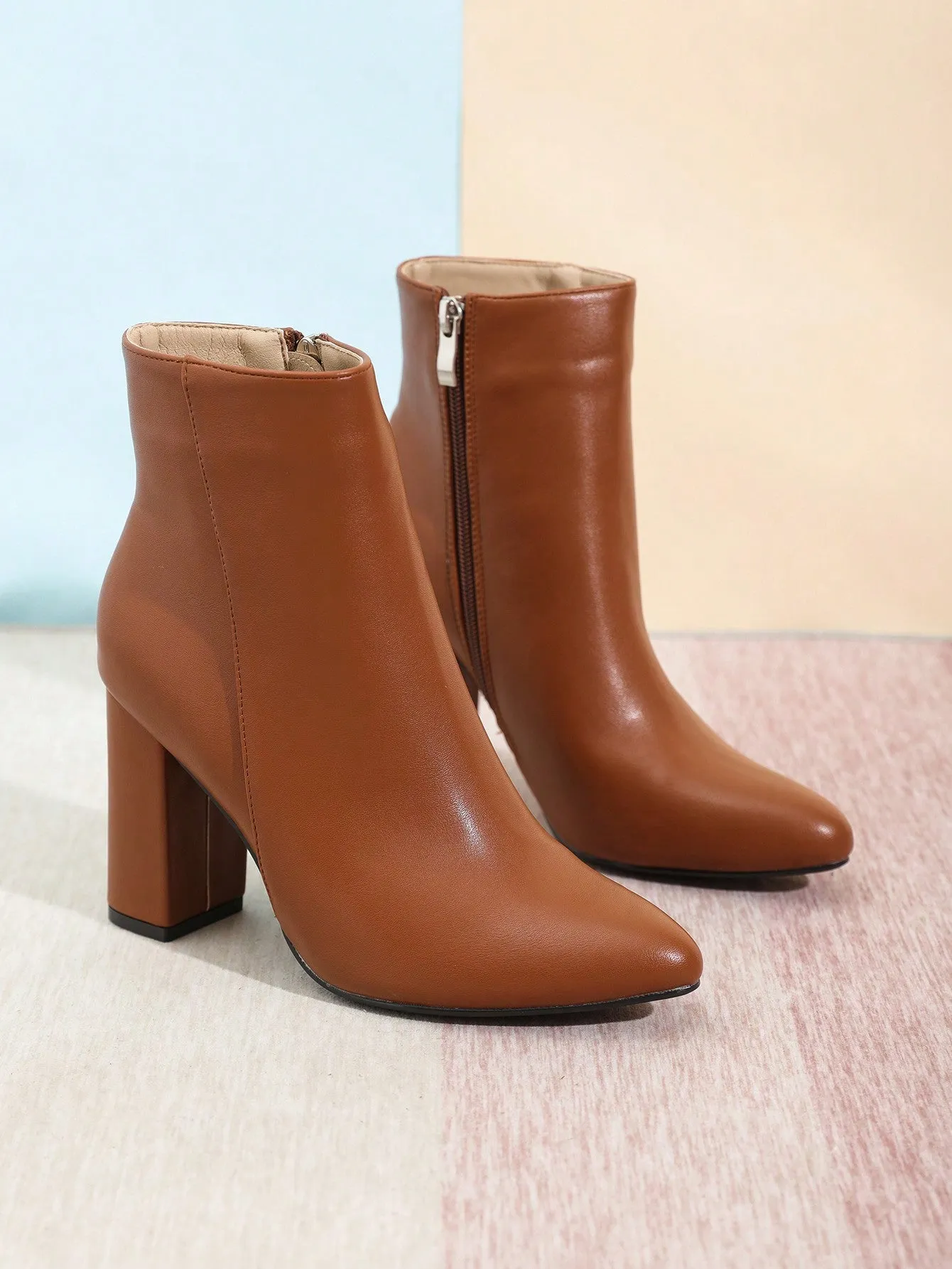 Apricot Women Ankle Boots, Fashion Short Boots, Winter High Heeled Thick Heel Boots