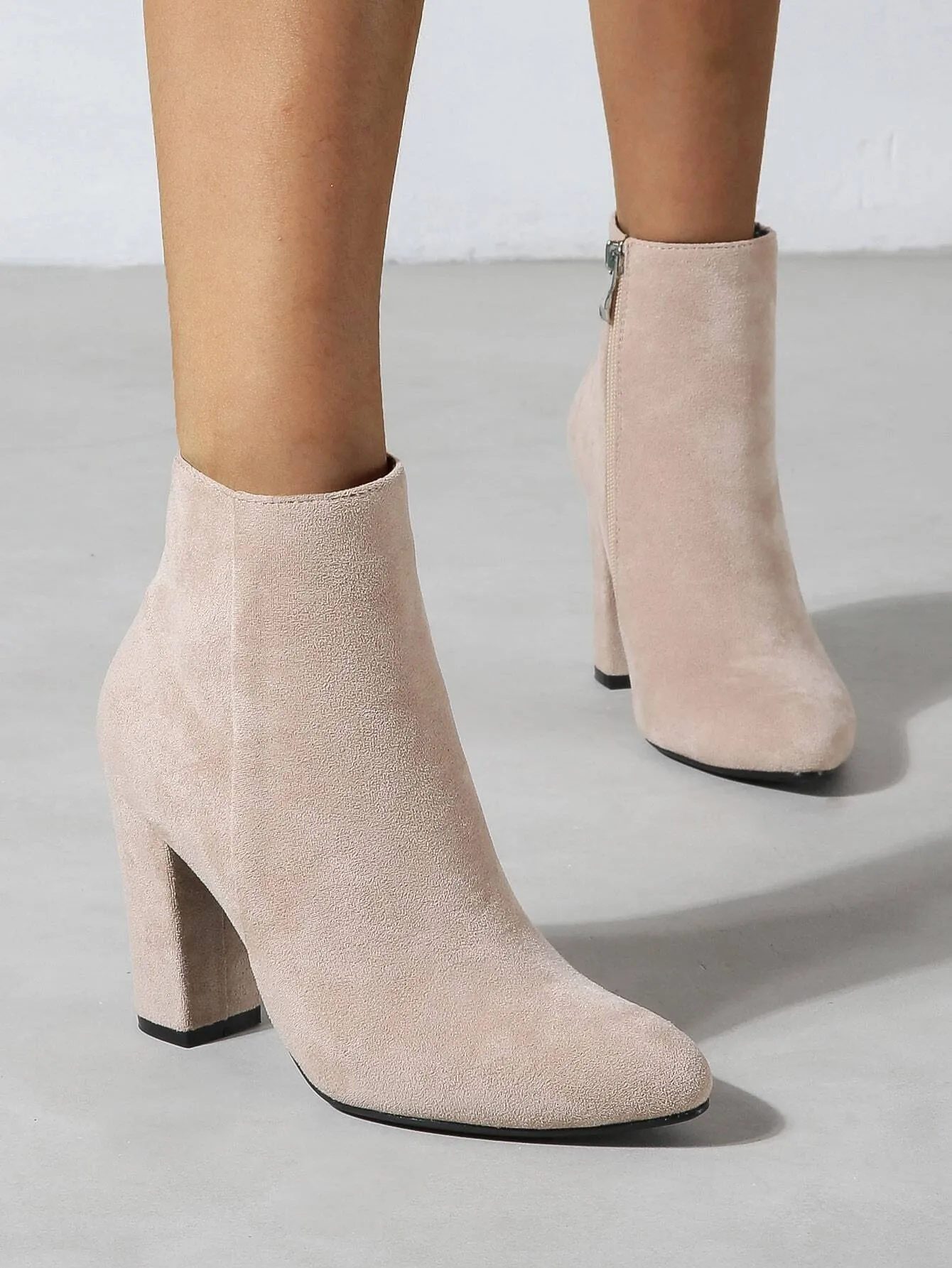 Apricot Women Ankle Boots, Fashion Short Boots, Winter High Heeled Thick Heel Boots