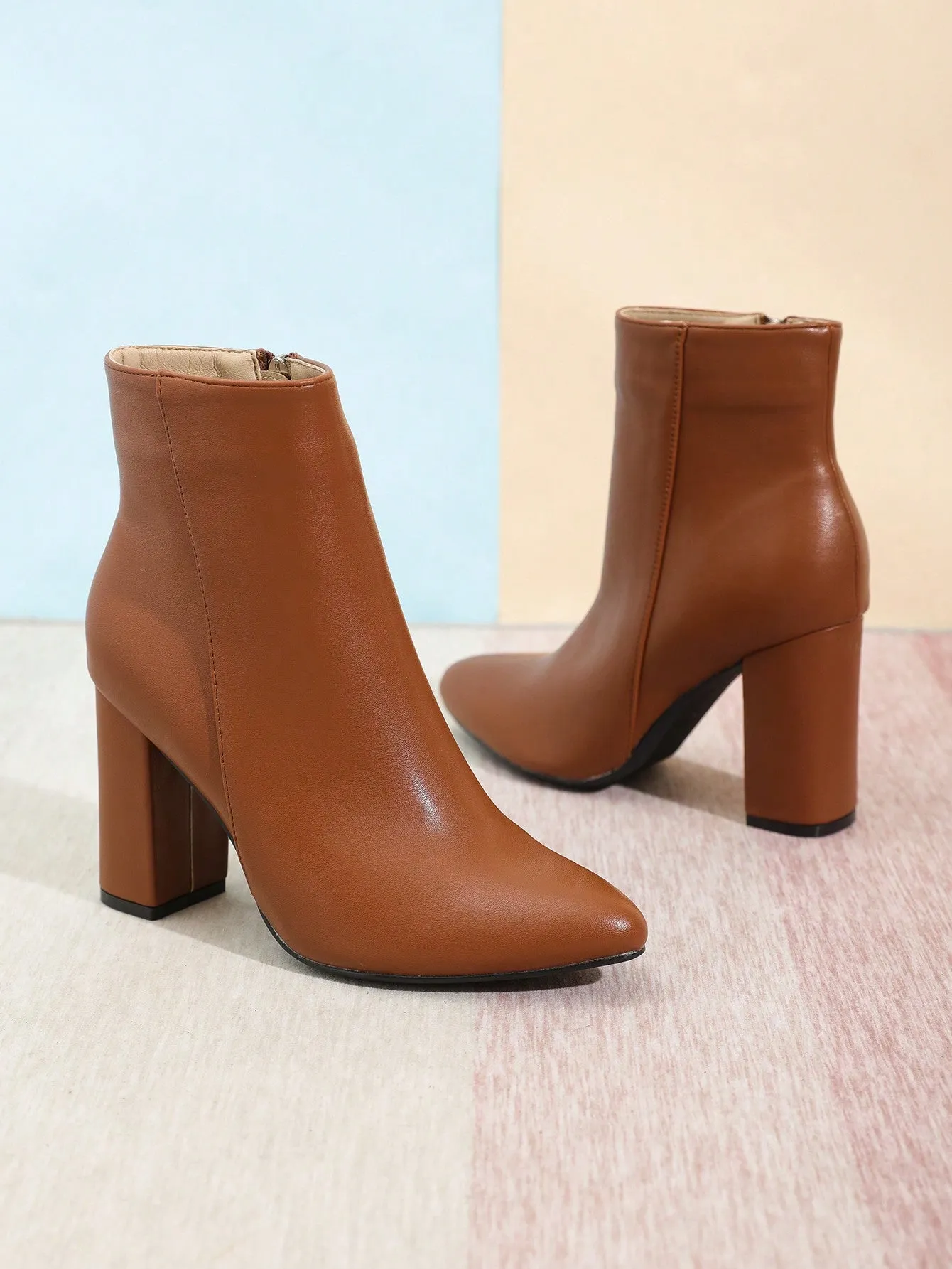 Apricot Women Ankle Boots, Fashion Short Boots, Winter High Heeled Thick Heel Boots