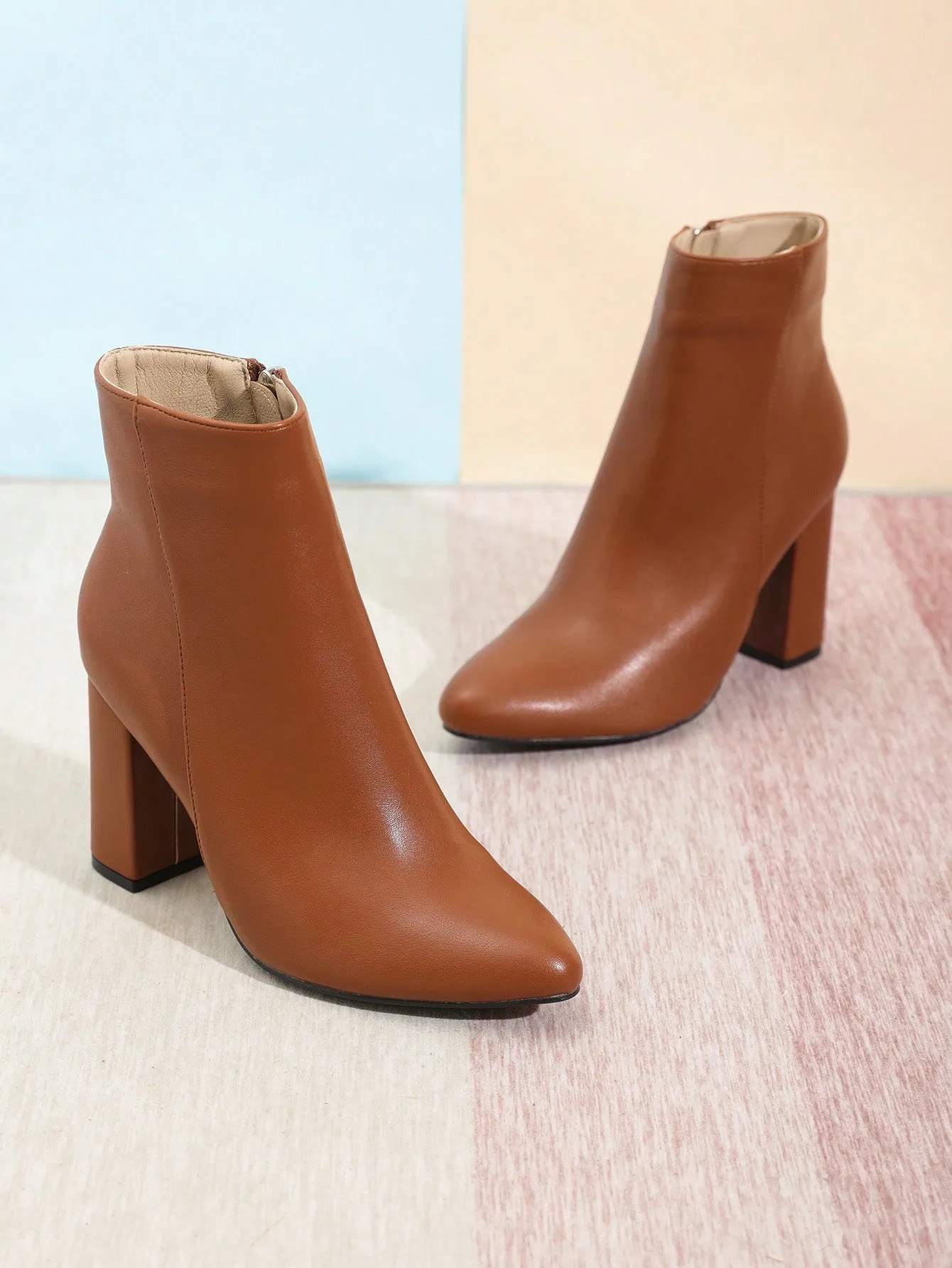 Apricot Women Ankle Boots, Fashion Short Boots, Winter High Heeled Thick Heel Boots