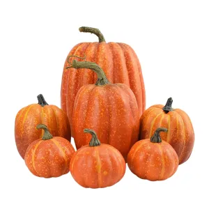 Artificial Pumpkins Harvest Decoration Assorted Size Orange 7Pcs