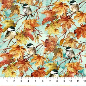 Autumn Breeze by Northcott - Turquoise Multi Birds by the yard 3618