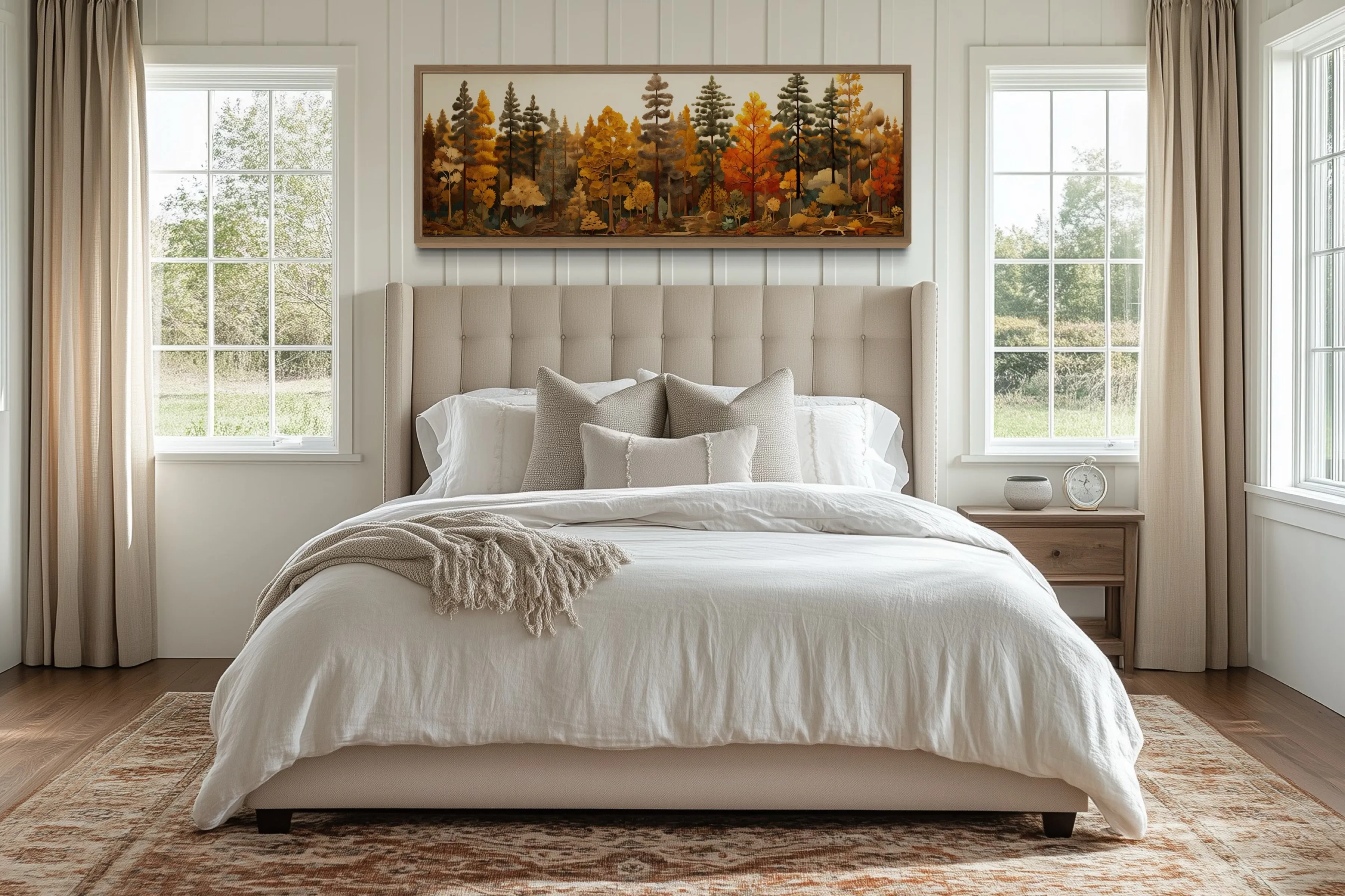 Autumn Forest Painting On Wood Long Horizontal Wall Art