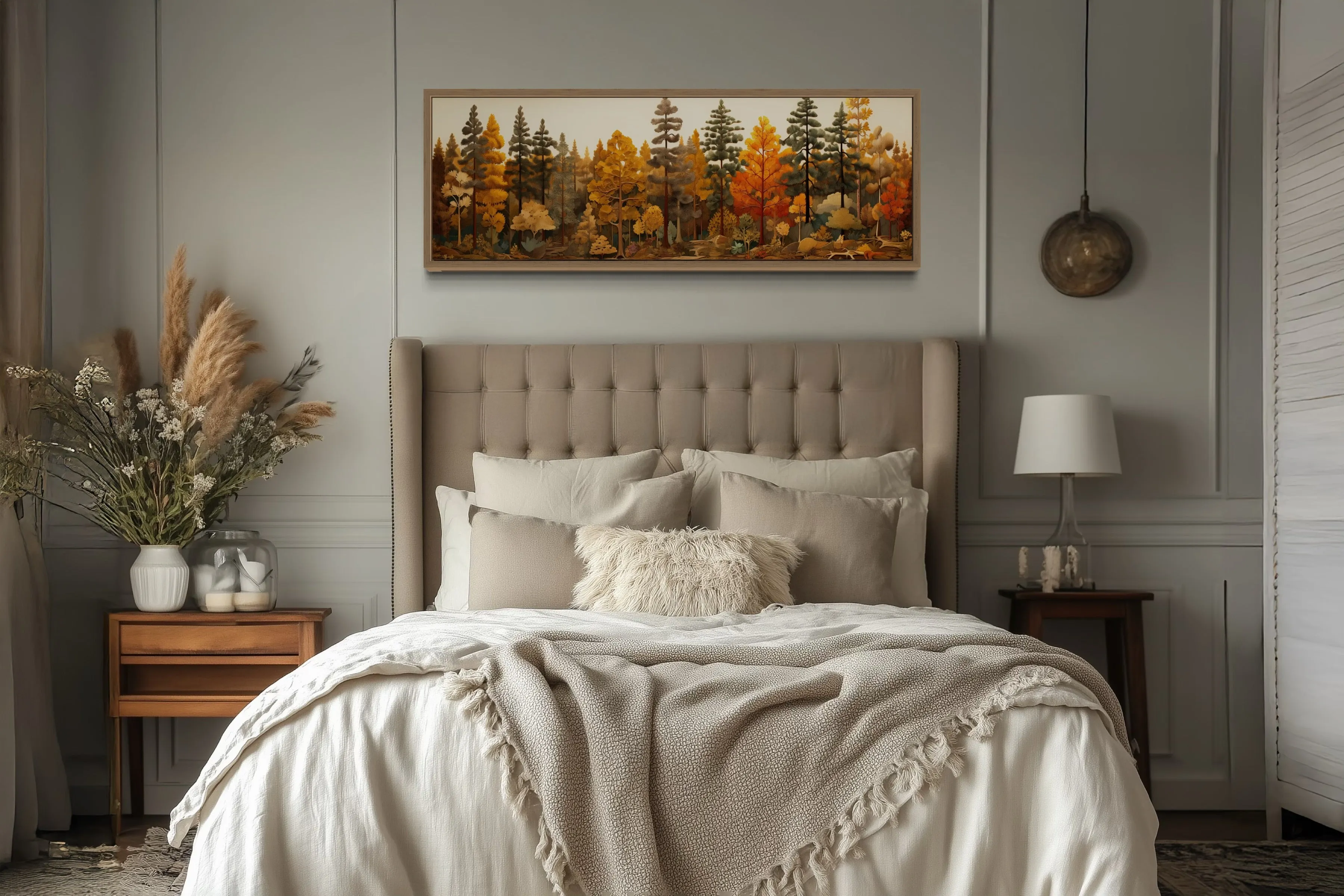 Autumn Forest Painting On Wood Long Horizontal Wall Art