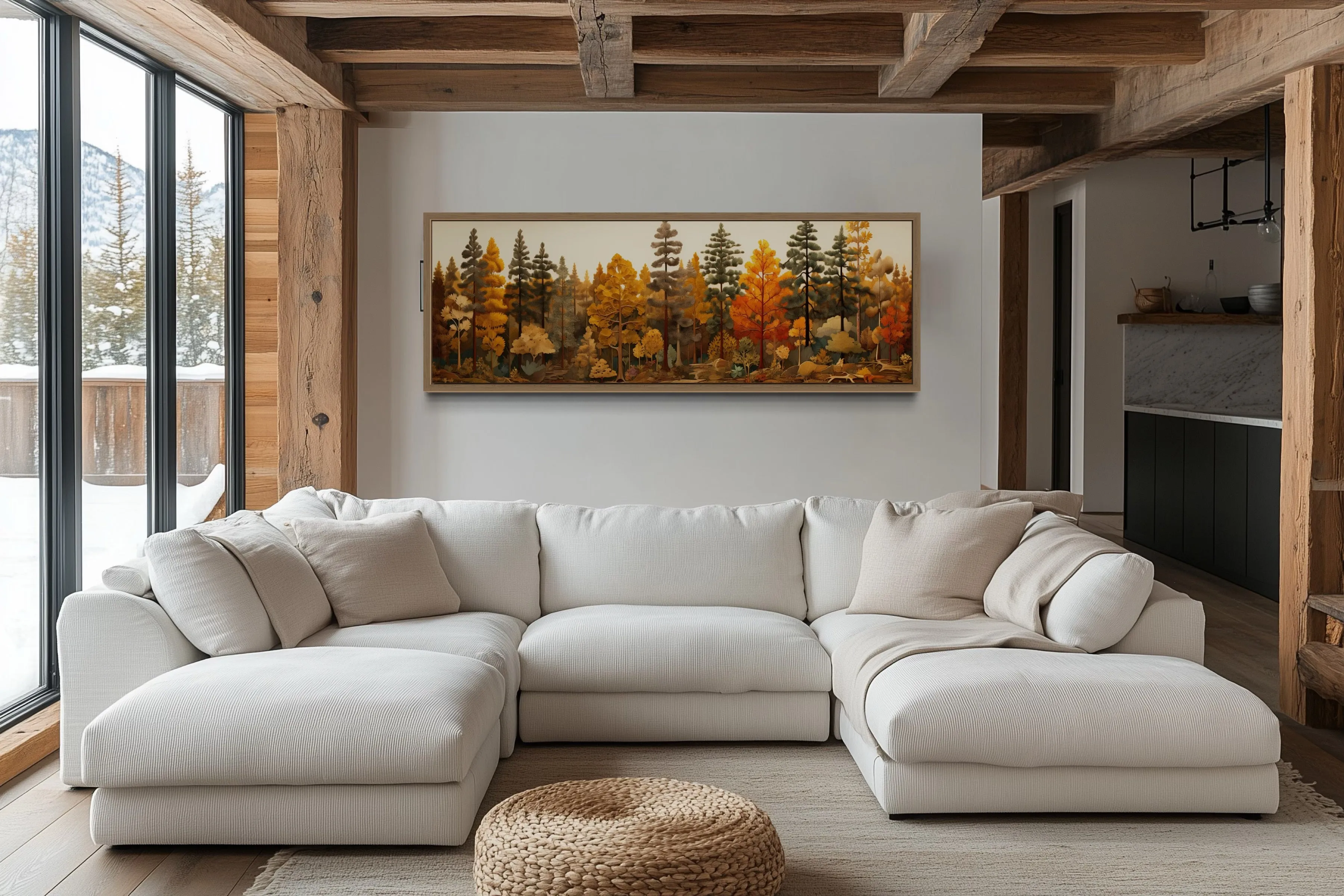 Autumn Forest Painting On Wood Long Horizontal Wall Art