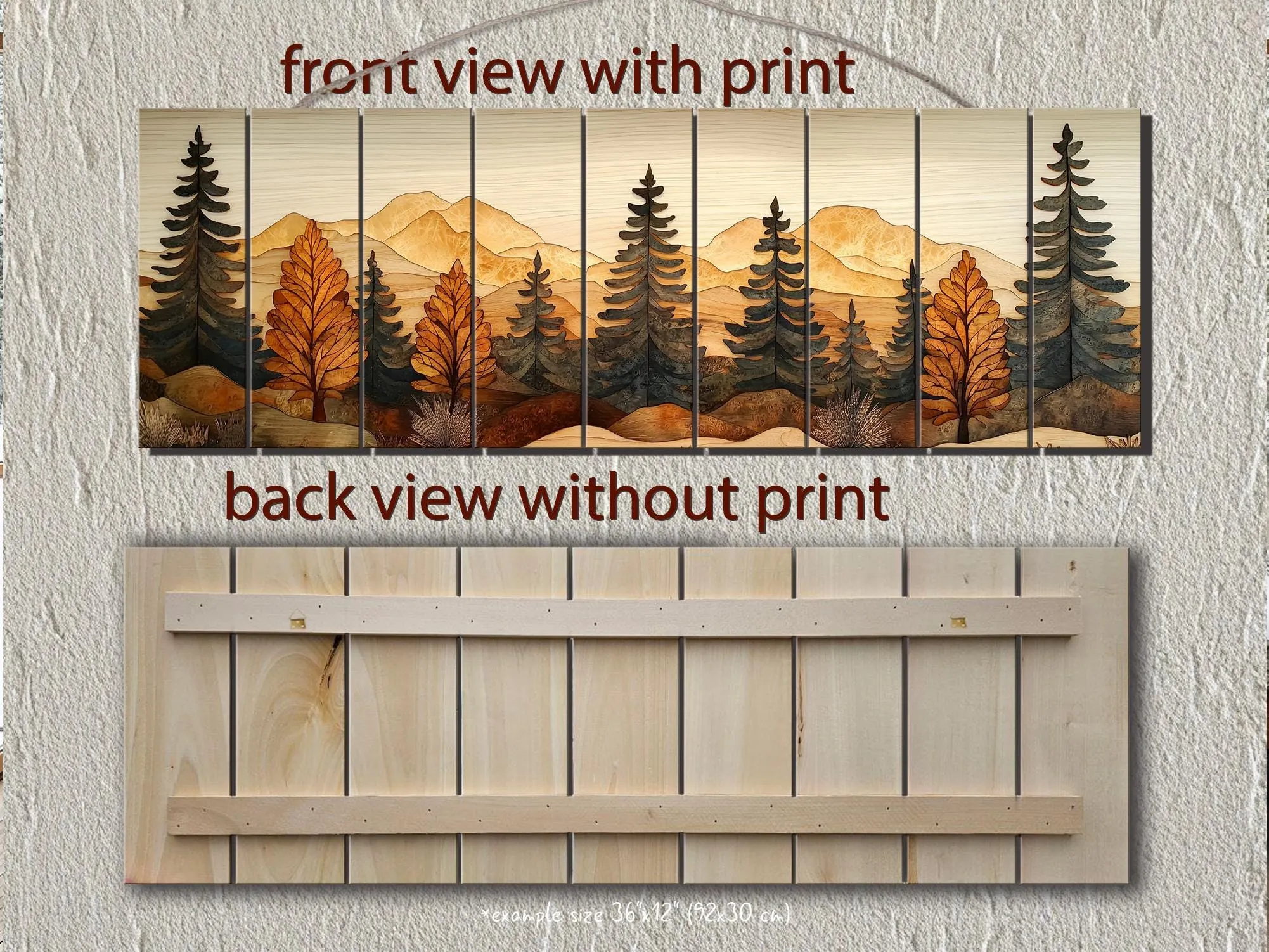 Autumn Forest Real Wood Wall Art Long Horizontal Rustic Lodge Sign