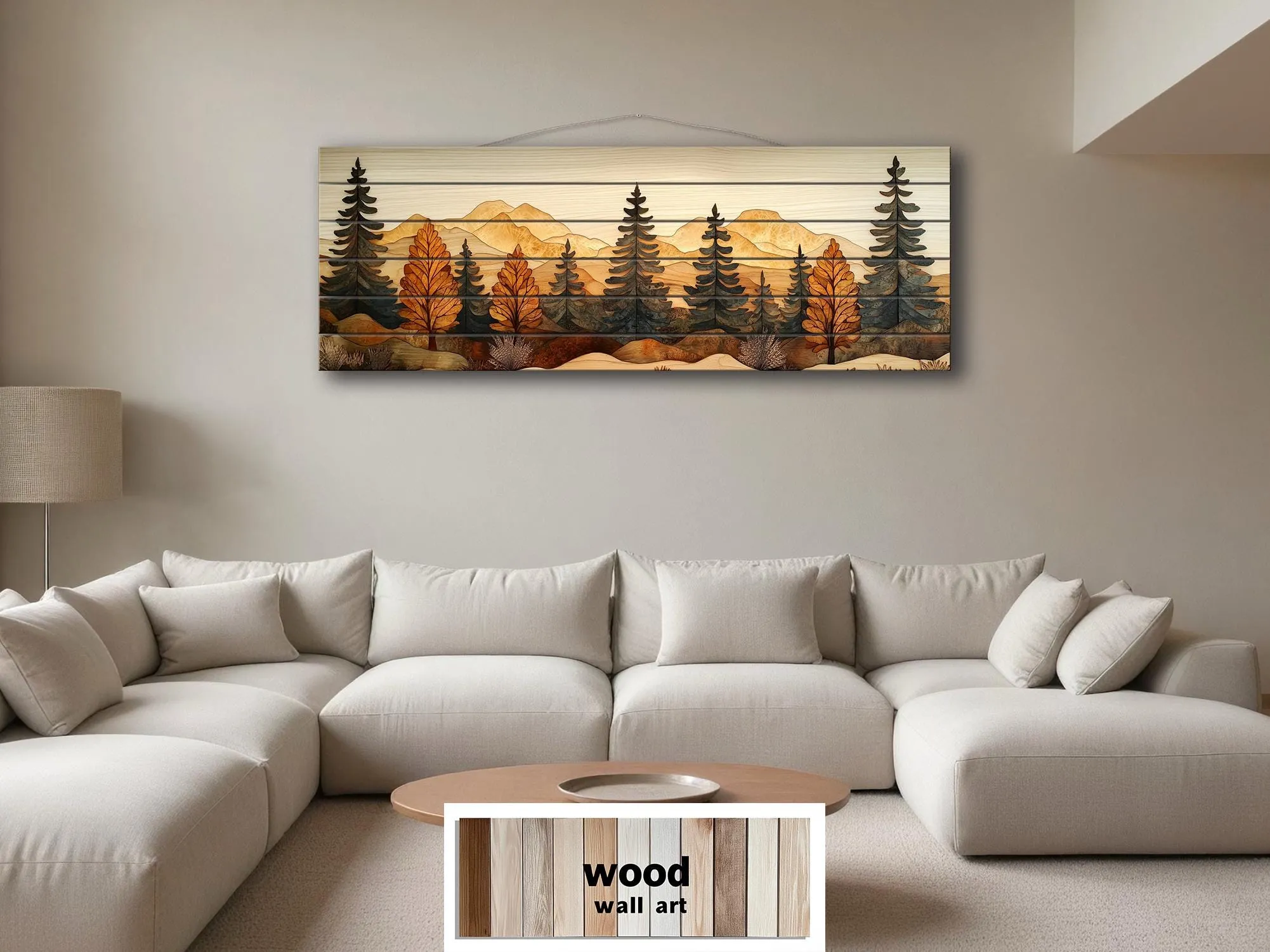 Autumn Forest Real Wood Wall Art Long Horizontal Rustic Lodge Sign