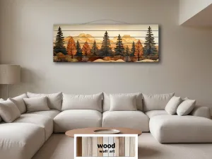 Autumn Forest Real Wood Wall Art Long Horizontal Rustic Lodge Sign
