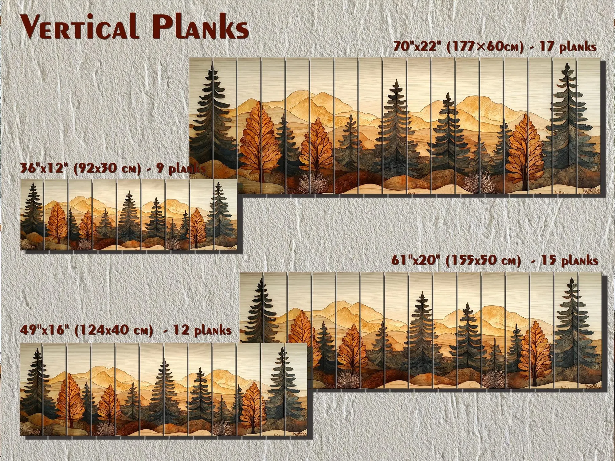 Autumn Forest Real Wood Wall Art Long Horizontal Rustic Lodge Sign