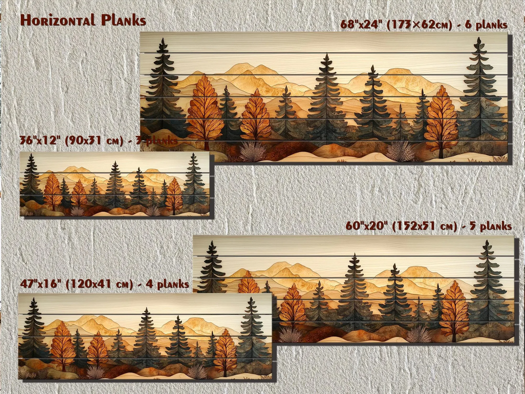 Autumn Forest Real Wood Wall Art Long Horizontal Rustic Lodge Sign