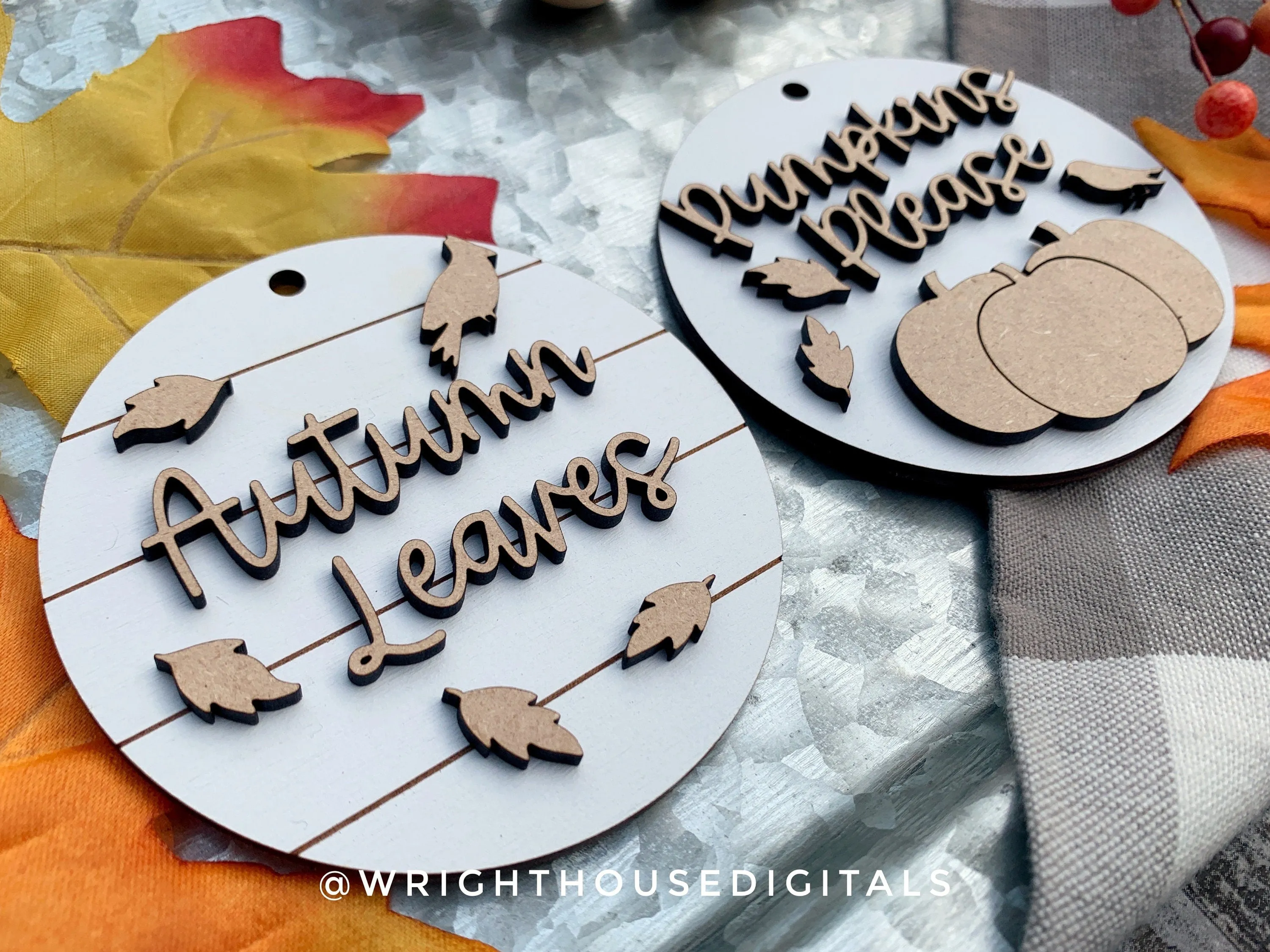 Autumn Leaves and Pumpkins Please Fall Traditions Mini Ornament Set - Files for Cutting Machines and Glowforge Lasers - Digital SVG File
