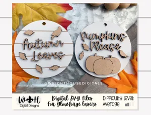 Autumn Leaves and Pumpkins Please Fall Traditions Mini Ornament Set - Files for Cutting Machines and Glowforge Lasers - Digital SVG File