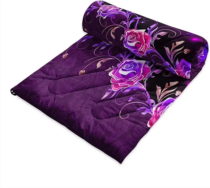 Axolotl Purple Butterfly Camping Blanket,Roses Floral Lightweight Puffy Camping Blanket,Glitter Starry Portable Outdoor Blanket,Magical Waterproof Blanket for Cold Days Plane Picnic Beach Backpacking