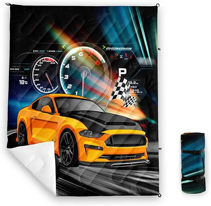 Axolotl Racing Car Lightweight Travel Blanket,Cooling Car Camping Blanket,Boys Extremly Gaming Packable Portable Outdoor Blanket,Dashboard Wheel Flag Travel Blanket for Hiking,Traveling,Camping,Yellow