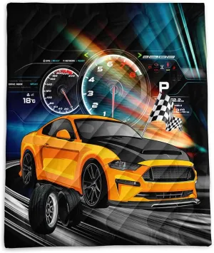 Axolotl Racing Car Lightweight Travel Blanket,Cooling Car Camping Blanket,Boys Extremly Gaming Packable Portable Outdoor Blanket,Dashboard Wheel Flag Travel Blanket for Hiking,Traveling,Camping,Yellow