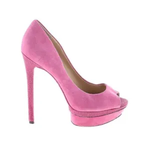 B Brian Atwood Pink Suede Platform Peep Toe Pumps Barbie Heels Sz 8