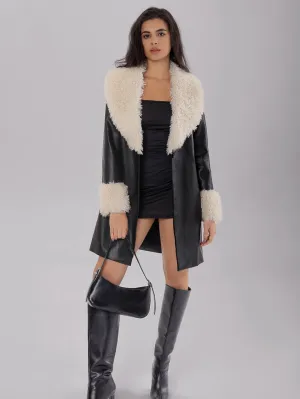 BAIN - Shearling-Lined Vegan Leather Coat