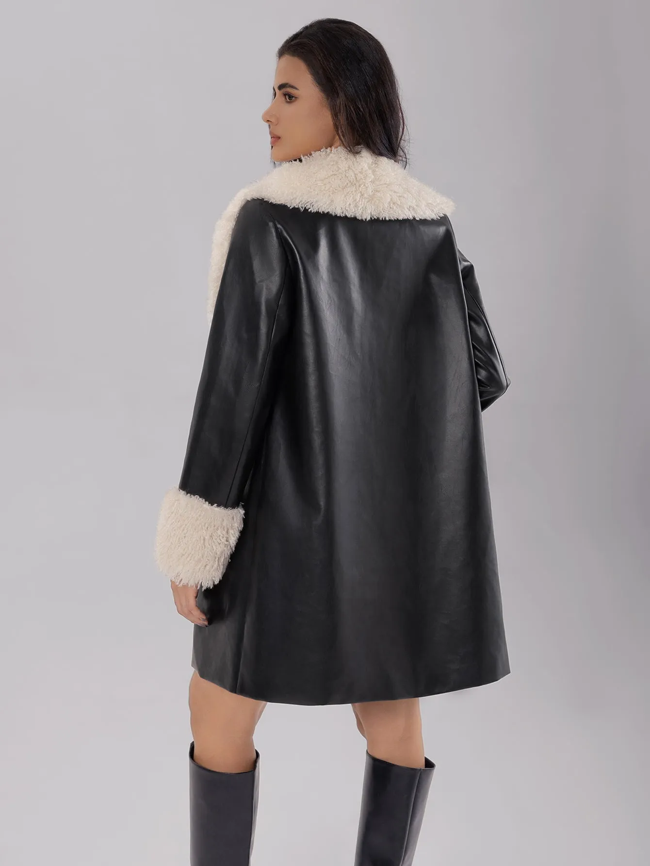 BAIN - Shearling-Lined Vegan Leather Coat