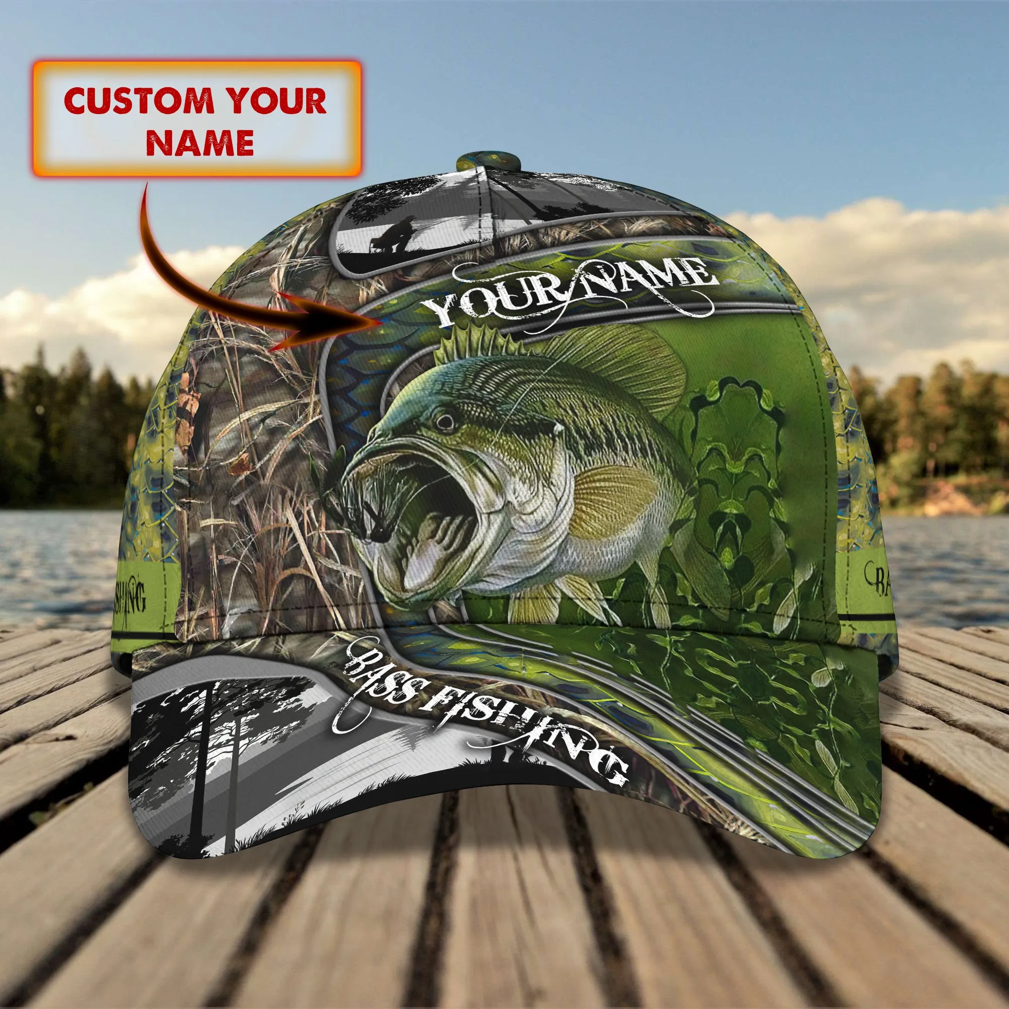 Bass Fishing 07- Personalized Name Cap - HN95