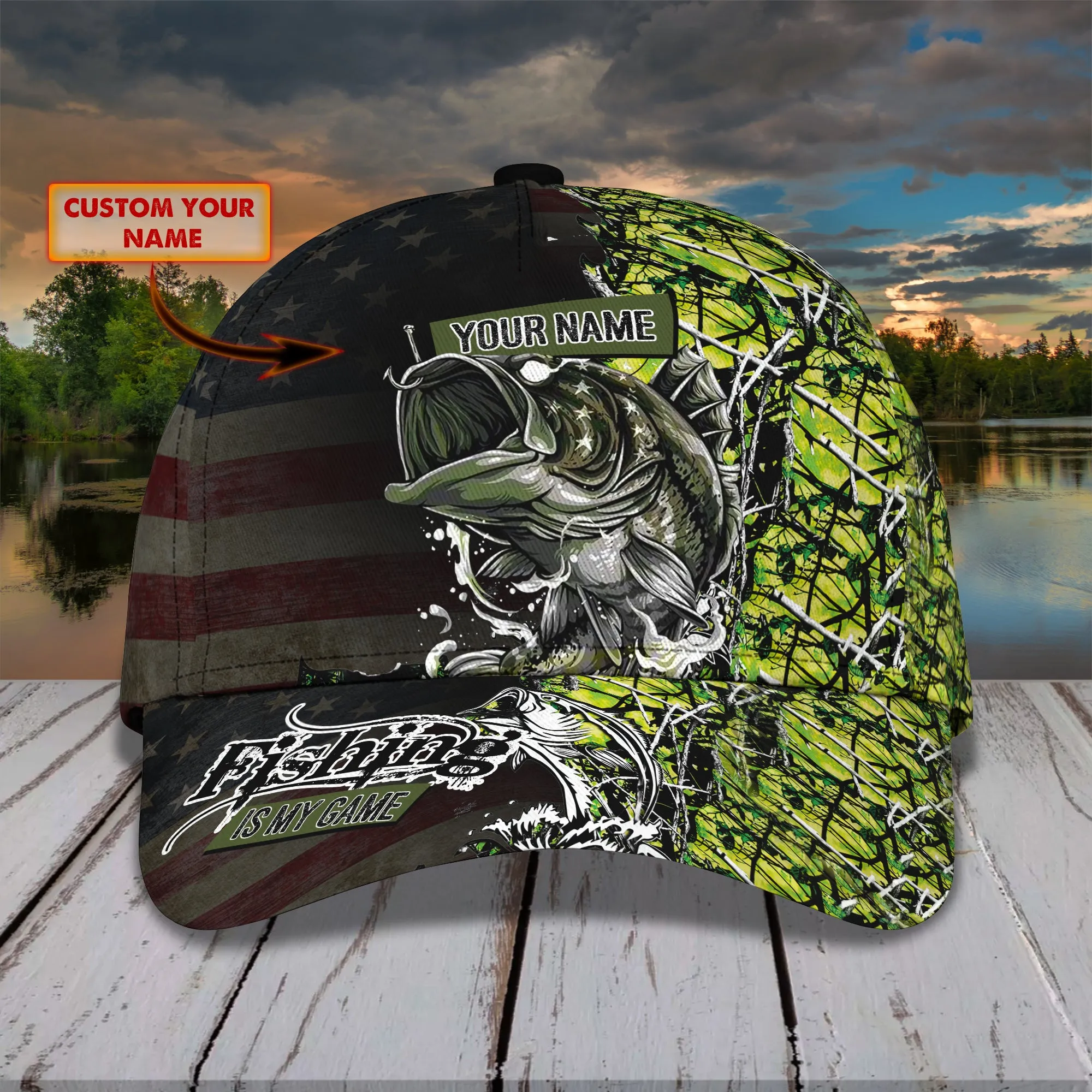Bass Fishing - Personalized Name Cap - Nmd 48
