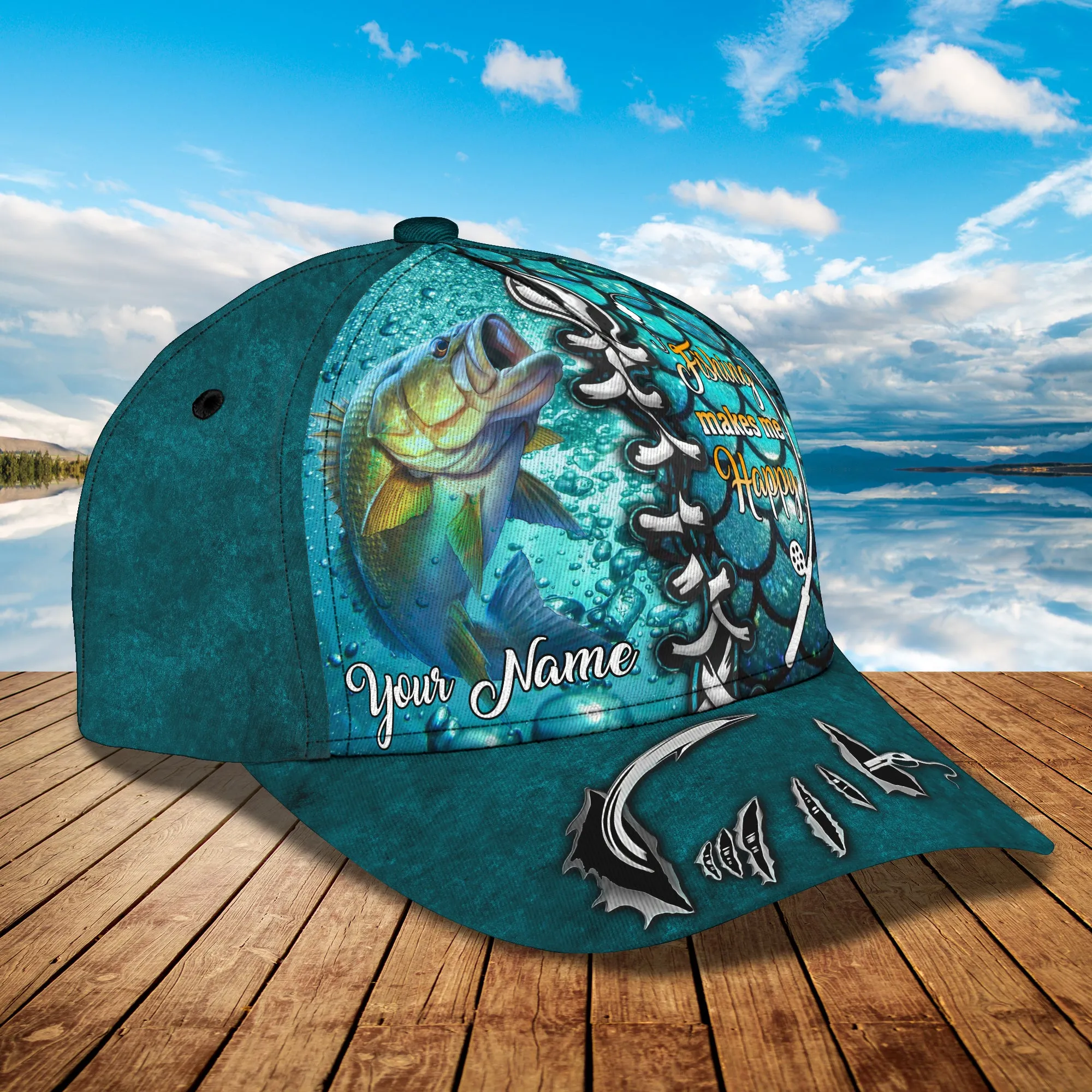 Bass Fishing - Personalized Name Cap - Tra96