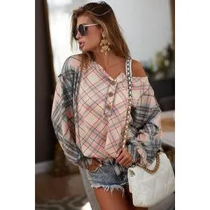 BiBi Waffle Knit Checker Print Top