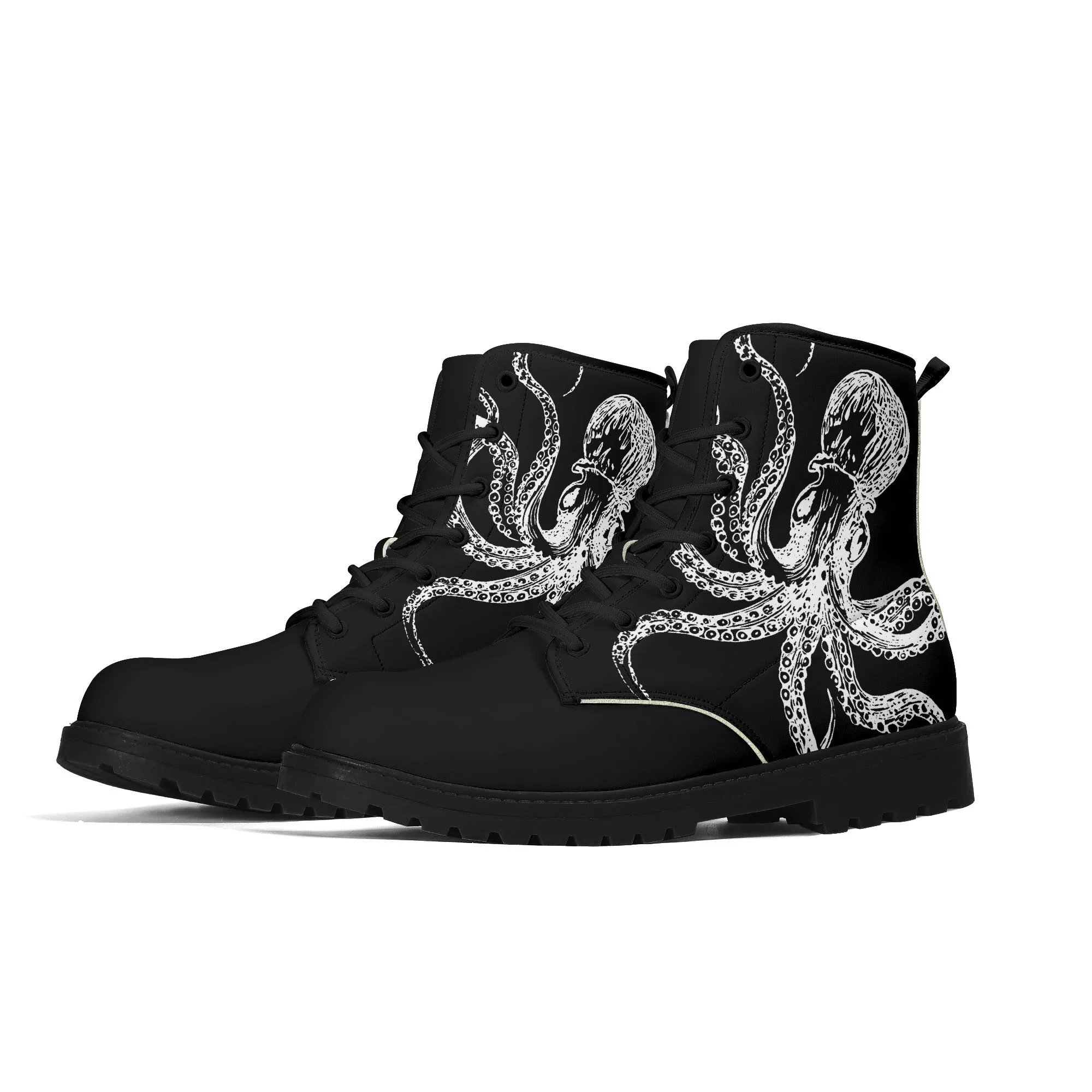 Black & White Octopus Womens Vegan Combat Boots