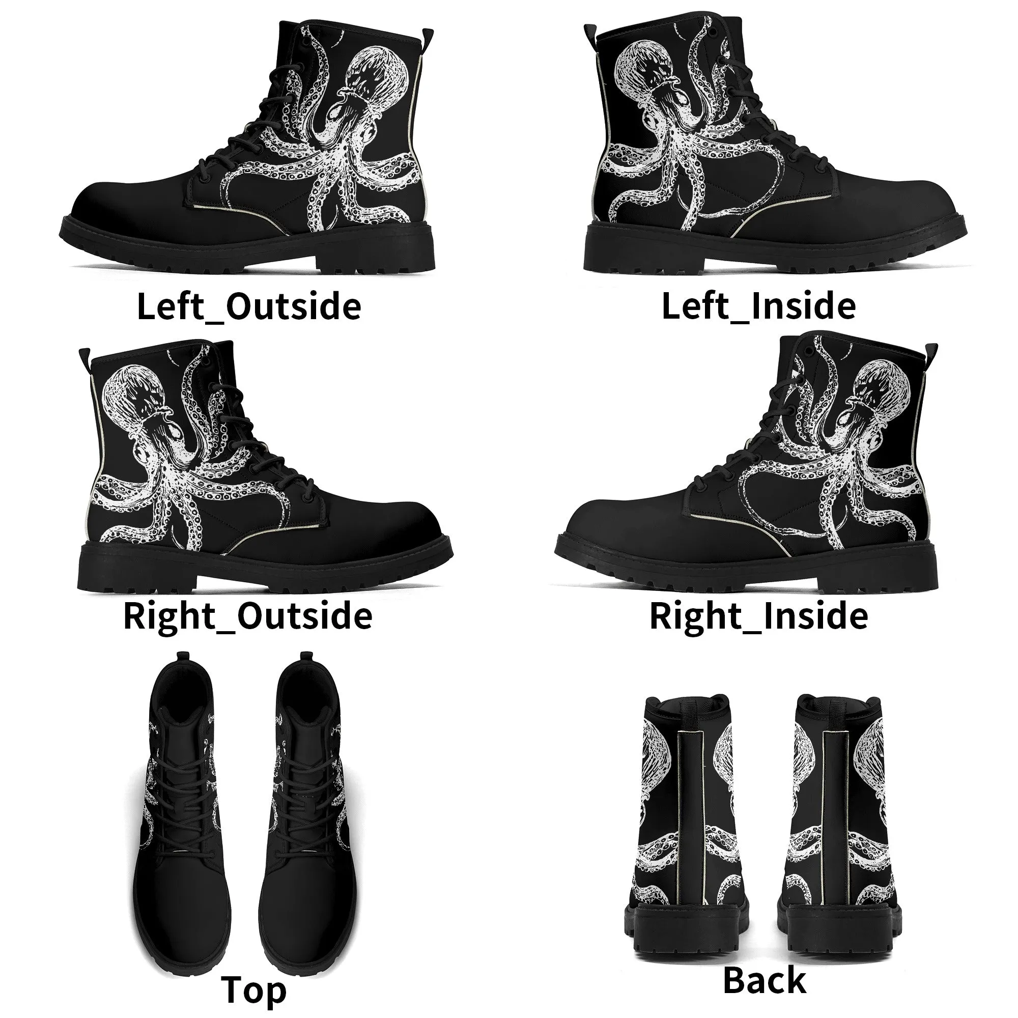 Black & White Octopus Womens Vegan Combat Boots