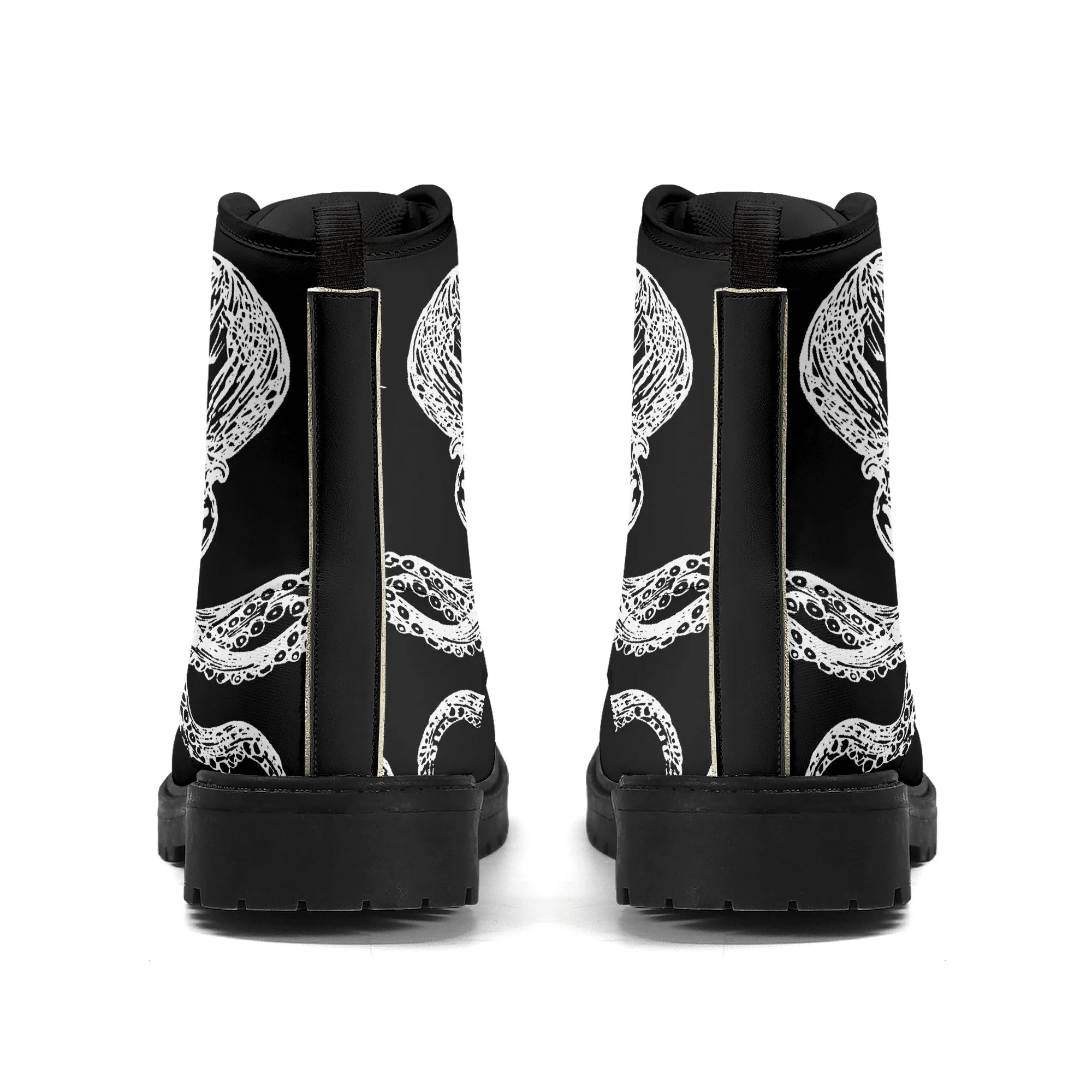 Black & White Octopus Womens Vegan Combat Boots